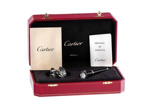 Thumbnail von Cartier ballpoint pen, watch, steel, composite, coral, crystal glass, vintage, full set