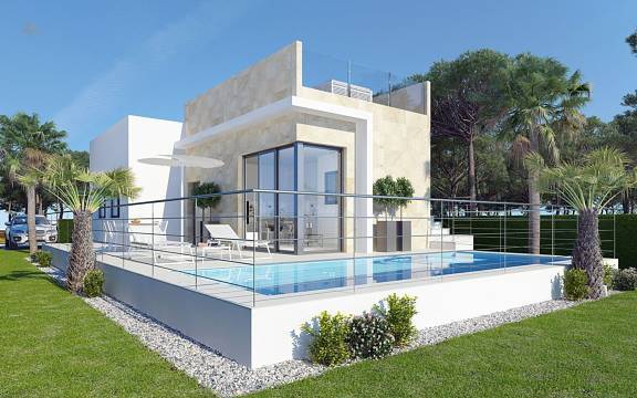 ***Komfortable eingeschossige 4-Zimmer-Villen mit Privatpool, Dachterrasse und Meerblick***
