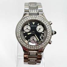 Thumbnail von Cartier 21 Chronoscaph Quartz Steel 38mm 3.10TCW Diamond Watch </h1>