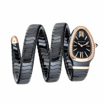  Bulgari Serpenti 102885 - Serpenti Spiga Quartz Black Dial Diamond Bezel Ladies Watch </h1> 