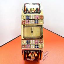 Thumbnail von Hermès LOQUET 18k Goldplated Watch Multi-Color Sapphires & Diamonds </h1>