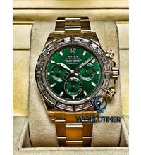 Rolex [NEW] Daytona Yellow Gold Green Dial Baguette Diamond Bezel 116568BR