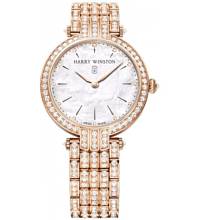Harry Winston [NEW] Premier 31mm quartz 18K rose gold timepiece white light mother of pearl indexes set dial PRNQHM31RR004