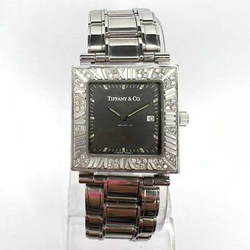  Tiffany Atlas Date 28mm Steel DIAMONDS & Blue Sapphires Watch </h1> 