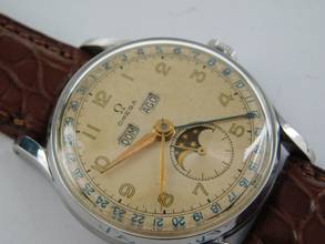  Omega Triple Date Moon Stahl Herrenuhr Handaufzug mit neuem Krokoband RAR C 27DLPC </h1> 