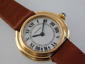 Thumbnail von Cartier 18 Karat Gelbgold Ellipse Gondolo mit Paris Blatt Handaufzug Vendome Damenuhr 26 mm </h1>