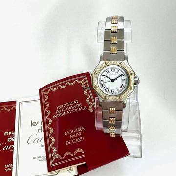  Cartier Santos Octagon 25mm Automatic 2 Tone 0.32TCW Diamond Watch </h1> 