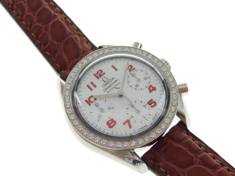  Omega Speedmaster Ladies Chronograph Lady 39mm mit original Diamant Lünette und neuem echten Krokoband TOP </h1> 