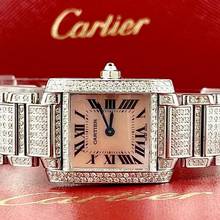 Thumbnail von Cartier Tank Française Quartz 20mm Steel ~6TCW Full DIAMOND Watch </h1>