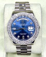 Thumbnail von Rolex Day-Date 36 Blue Orig. Blue Baguette Diamond Dial Top Condition Aftermarket Diamond Bezel