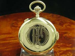 Thumbnail von Tempora 14kt 585 Gold Savonette Taschenuhr Chronograph Minuten Repetition </h1>