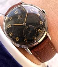 Thumbnail von Omega Rare 38mm Oversize Jumbo Black Gilt Dial Unrestored 2316 Vintage Extract 2316 </h1>