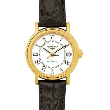  Longines Présence L43212112 - Présence Automatic White Dial Black Leather Strap Ladies Watch </h1> 