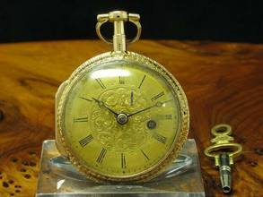 Thumbnail von Kloppfer 18kt 750 Gold Open Face Schlüsselaufzug Taschenuhr / Durchmesser 47,5mm </h1>