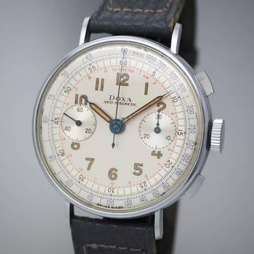  Doxa Chronograph Vintage Stahl Valjoux 22-perfect with orig.Box RARE 