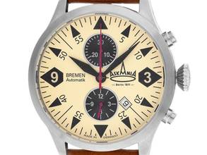  Askania Bremen Stahl Automatik Armband Leder 43mm Ref.BRE-4401 Box&Pap. Full Set Neu 