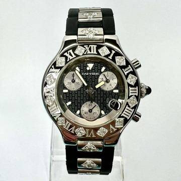  Cartier 21 Chronoscaph Chronograph Quartz Steel 38mm 1.86TCW DIAMOND Watch </h1> 