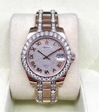  Rolex Pearlmaster Lady Datejust Pearlmaster Rosegold Factory/Orig. Diamond Setting 34mm Box+Papers like NEW 