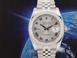  Rolex Datejust 36 116234 Silver Roman Dial With After Diamonds Bezel - Full Set 36mm </h1> 