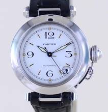 Thumbnail von Cartier Pasha C Date Automatic Stahl Klassiker Luxusuhr white arabic dial 35mm rar </h1>