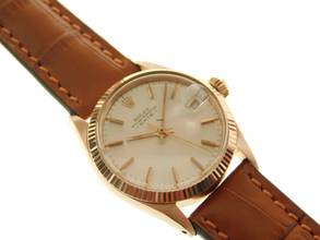 Thumbnail von Rolex Oyster Perpetual Date 18 Karat Rosegold Date 31 mm wie Neu medium Größe mit Krokoband von 1966 </h1>