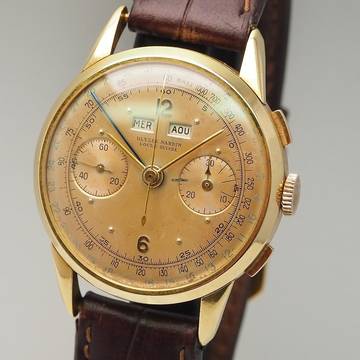  Ulysse Nardin Triple Date Chronograph Vintage um 1940 Gold 18k/750 RARE 