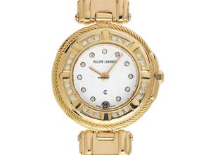  Philippe Charriol Date 18kt Gelbgold Diamanten Quarz Armband 18kt Gelbgold 27mm Ref.8.90.064 Vintage Bj.2002  
