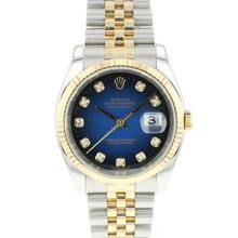  Rolex Datejust 36 Steel Gold Jubilee Fluted Blue Diamond Vignette Dial  