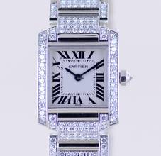 Thumbnail von Cartier Tank Française 2365 Lady 18K Weißgold Full Diamond Factory Luxusuhr rar </h1>