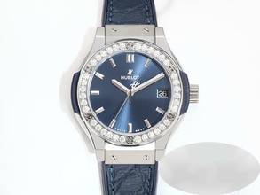 Thumbnail von Hublot Classic Fusion Blue 33mm 581.nx.7170.lr.1104 Titan Diamanten Damen Blue Dial </h1>