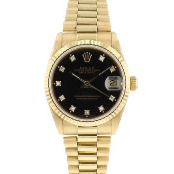  Rolex Datejust 31 Midsize President Yellow Gold Factory Black Diamond Dial </h1> 