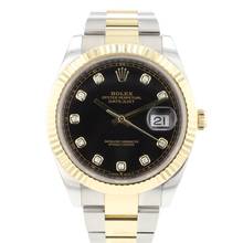  Rolex Datejust 41 Steel Gold Oyster Fluted Black Diamond Dial </h1> 