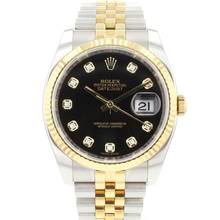  Rolex Datejust 36 Steel Gold Jubilee Fluted Black Diamond Dial </h1> 