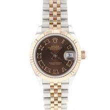  Rolex Lady-Datejust 28 Steel Everose Gold Jubilee Fluted Choco Roman Dial  