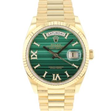  Rolex Day-Date 36 Yellow Gold Green Malachite Diamond Dial 99,9% NEW </h1> 
