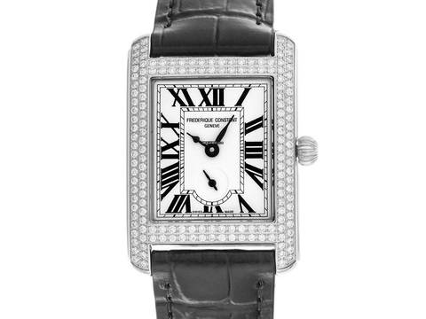  Frederique Constant Classics Carree Small Seconds Diamanten Stahl Quarz Armband Krokoleder 36 x 25mm Ref.FC-235S2CD6 Box&Pap. Full Set Neu 