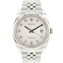  Rolex Datejust 36 Jubilee Fluted Silver Logo Diamond Dial  