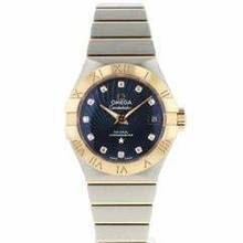  Omega Constellation Ladies Rose Gold Blue Diamond Dial  