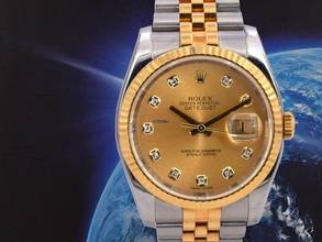 Thumbnail von Rolex Datejust 36 116233 Gold Dial With Big Diamonds - Full Set 36mm