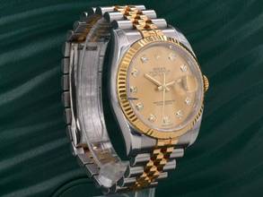 Thumbnail von Rolex Datejust 36 116233 Gold Dial With Big Diamonds - Full Set 36mm