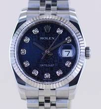  Rolex Datejust 36 blue 36mm Diamond Laser Dial Jubiléband fluted Whitegold B+P  