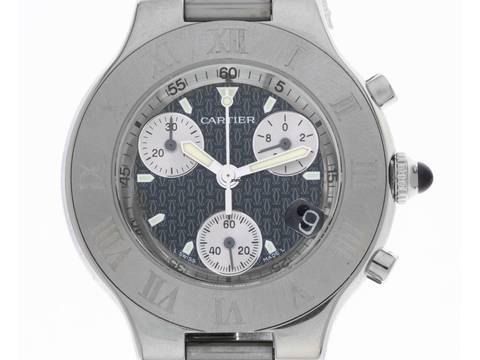  Cartier 21 Chronoscaph Quarz Chronograph Ref.W10172T2 2006 Full Set sehr gut Vintage  