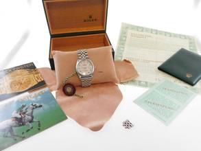 Thumbnail von Rolex Datejust Stahl 36 mm Sammler Full Set von 1978 mit Jubiläumsblatt rare arabic special Dial Box & Papers