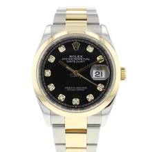  Rolex Datejust 36 Steel Gold Oyster Black Diamond Dial 