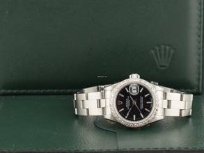 Thumbnail von Rolex Oyster Perpetual Lady Date Datejust Lady 26mm Black Dial With After Diamonds Bezel - Full Set