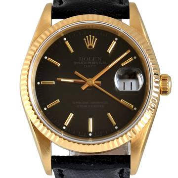  Rolex Oyster Perpetual Date 15238 black dial gold 18KT Full Set TOP Condition 