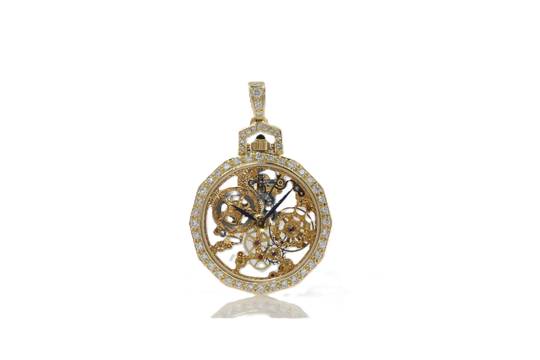 IWC Pocket Watch Ultra Rare Miniature Pocket Watch 18K Ref. 5607 from 1988 Skeletonized and Hand-engraved