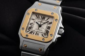 Thumbnail von Cartier Santos Galbée Date PM Kleines Modell Ref.2423 2002 Box&Beschreibung sehr gut Vintage