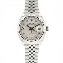  Rolex Lady-Datejust 28MM Steel Jubilee Fluted Silver Diamond Dial 