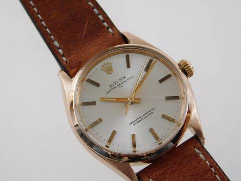  Rolex Oyster Perpetual Medium massiv 18 Kt Rosegold 34 mm v 1945 im Top Zustand 